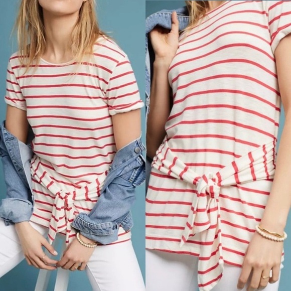 Anthropologie Tops - 🛍3/$25 Anthropologie T.La Annabelle Striped Wrap Tee